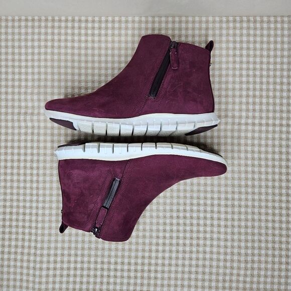 Cole Haan Zerogrand City Waterproof Winetasting Red Nubuck Suede Ankle Booties - Picture 2 of 10